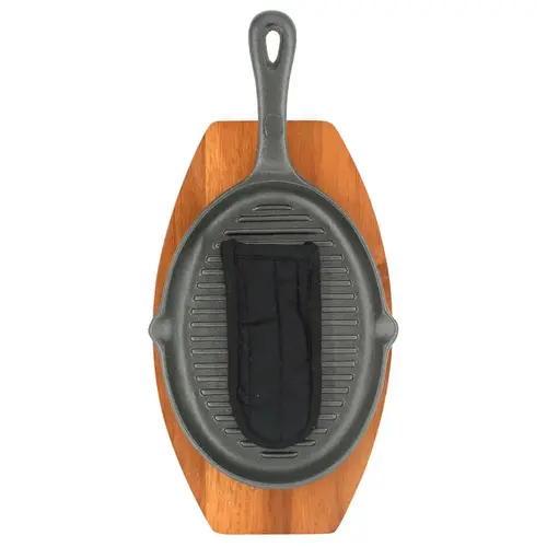 Mr Bar-B-Q 06108Y Cast iron Fajita Platter Cast Iron Ribbed Fajita Set